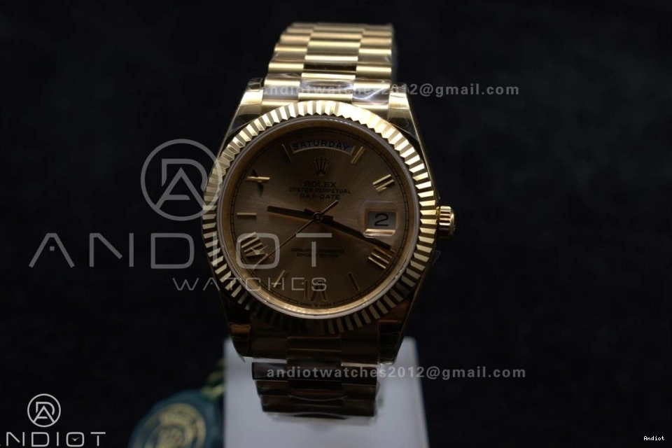 Gold RG DayDate 40 Dial GSF on Gain President Roman Bracelet Weight A2836 0406